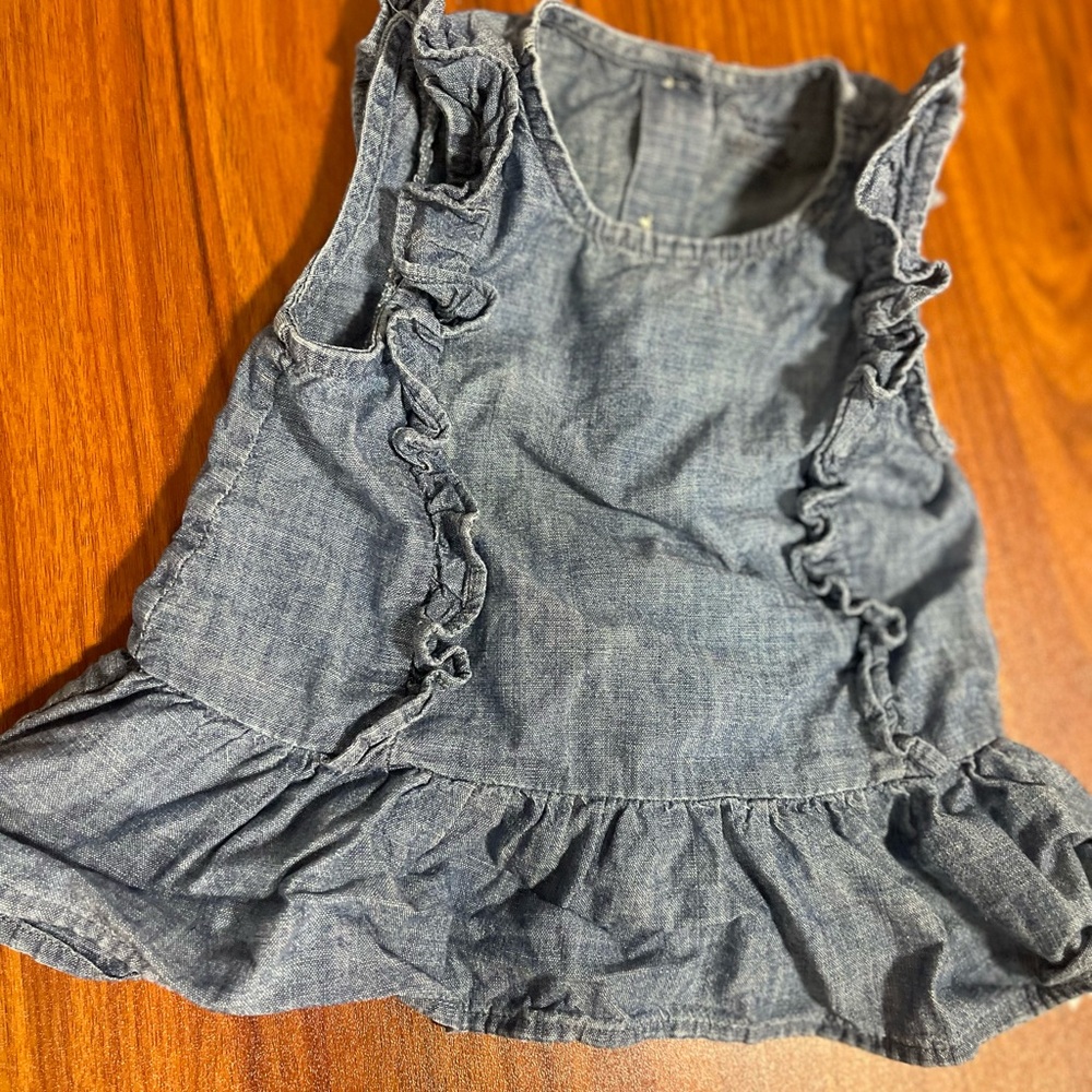 Ralph Lauren Blue Sleeveless Blouse with Ruffled Hem